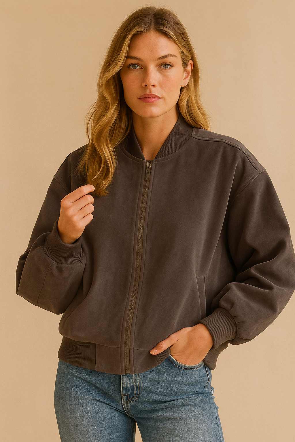 Dames Bomberjas Suède Look Vintage Stijl