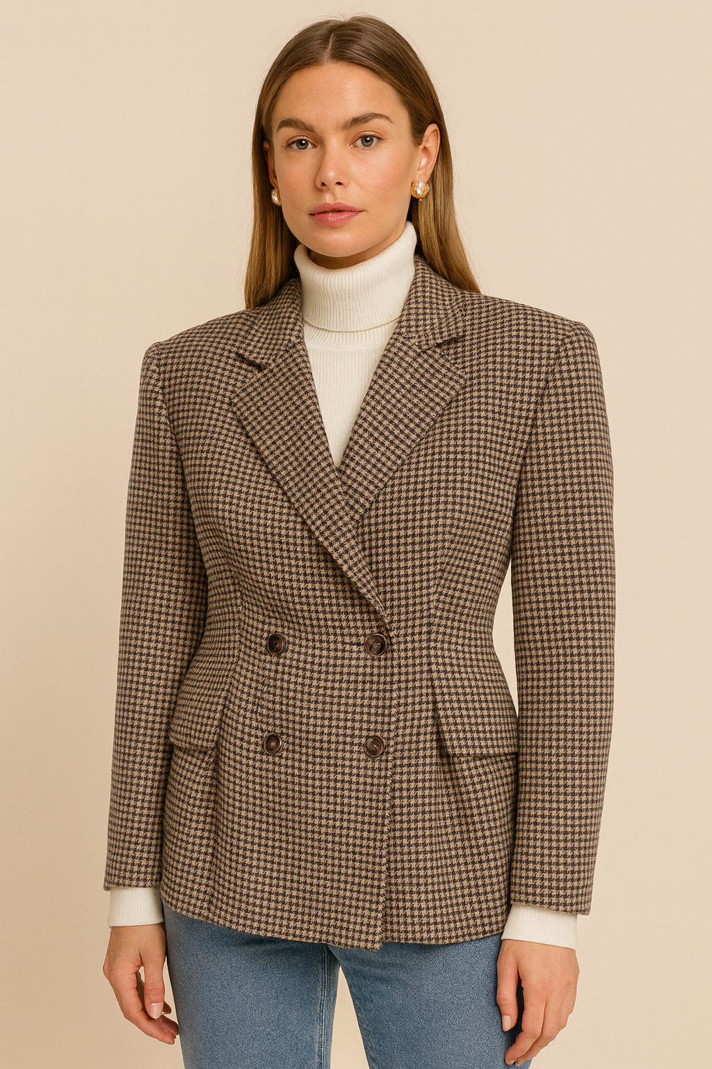 Dames Blazer Geruit met Plooien Stijlvol Design