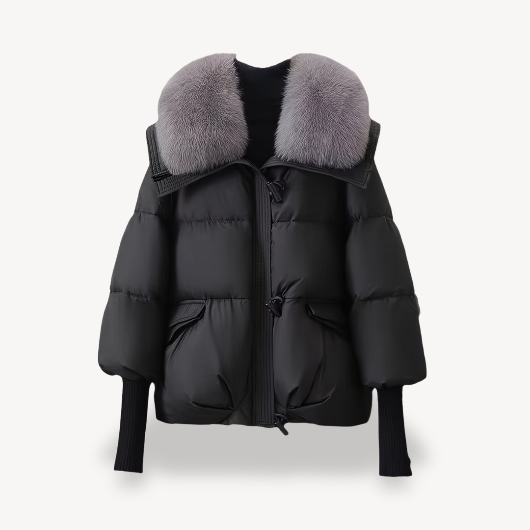 BerlinGlamour | Dames Pufferjack met imitatiebontkraag 4