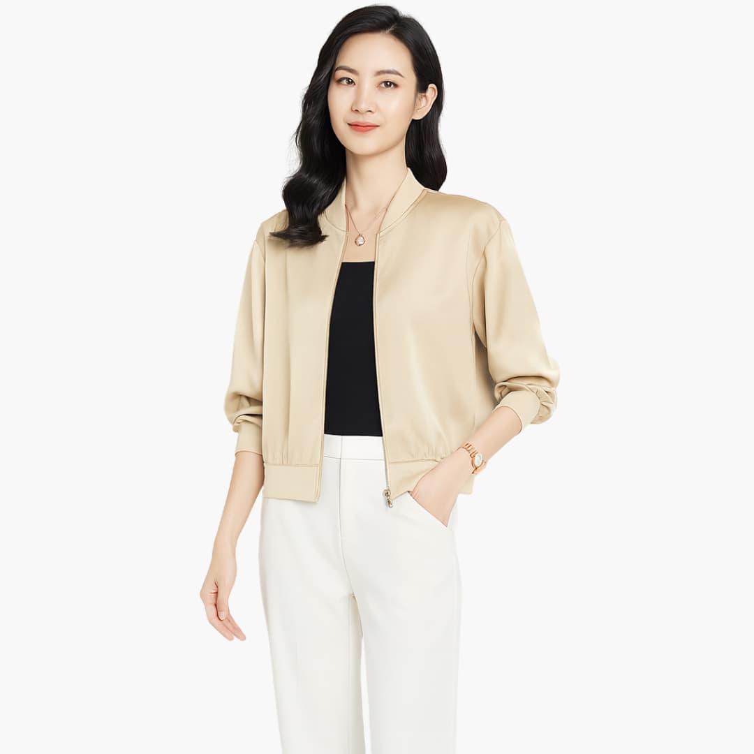 BerlinGlamour | Dames bomberjack met rits en geribbelde zoom 4