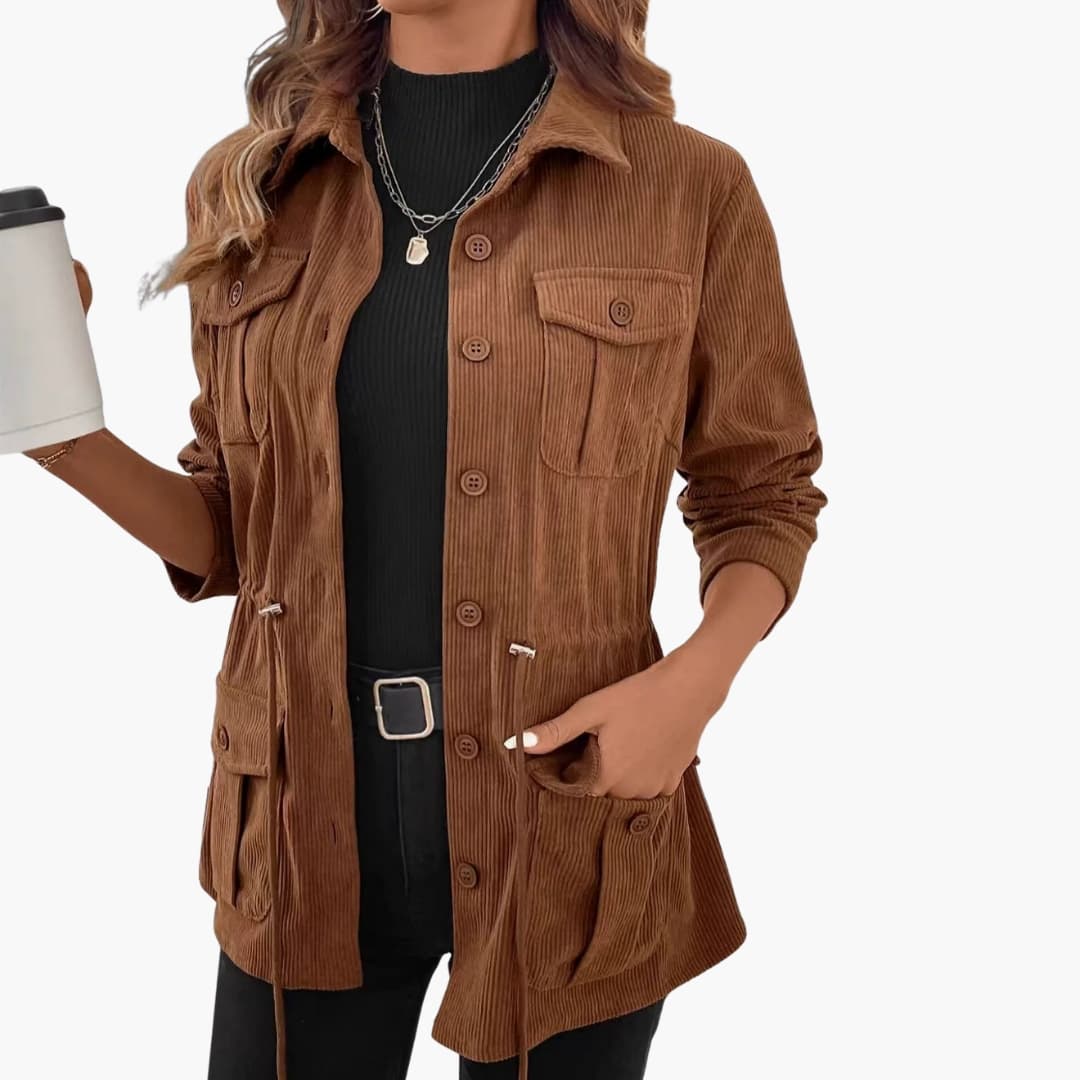 BerlinGlamour | Dames corduroy jack met knoopsluiting 0