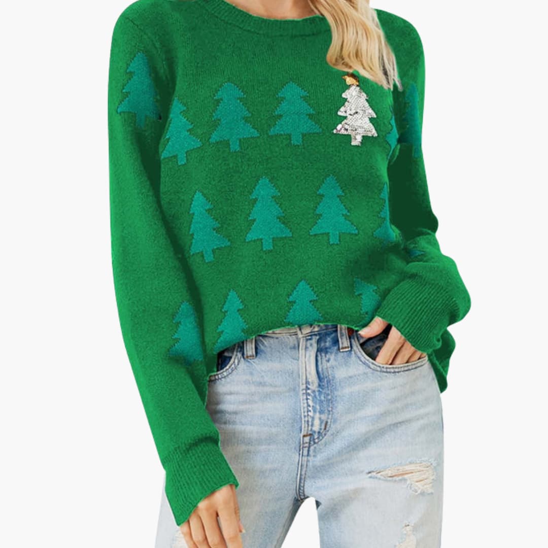 BerlinGlamour | Dames kersttrui met kerstboommotief 6