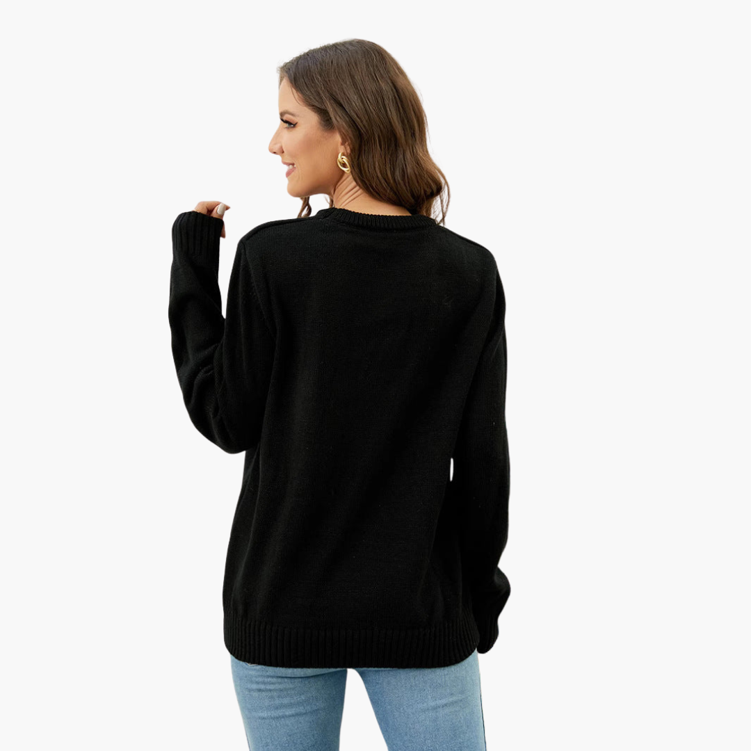 BerlinGlamour | Dames kersttrui met rendiermotief en geribbelde zoom 5