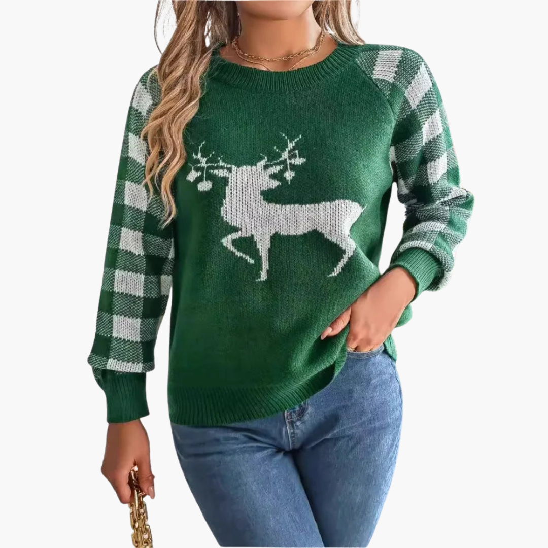 BerlinGlamour | Dames kersttrui met ronde hals en breiwerk 2