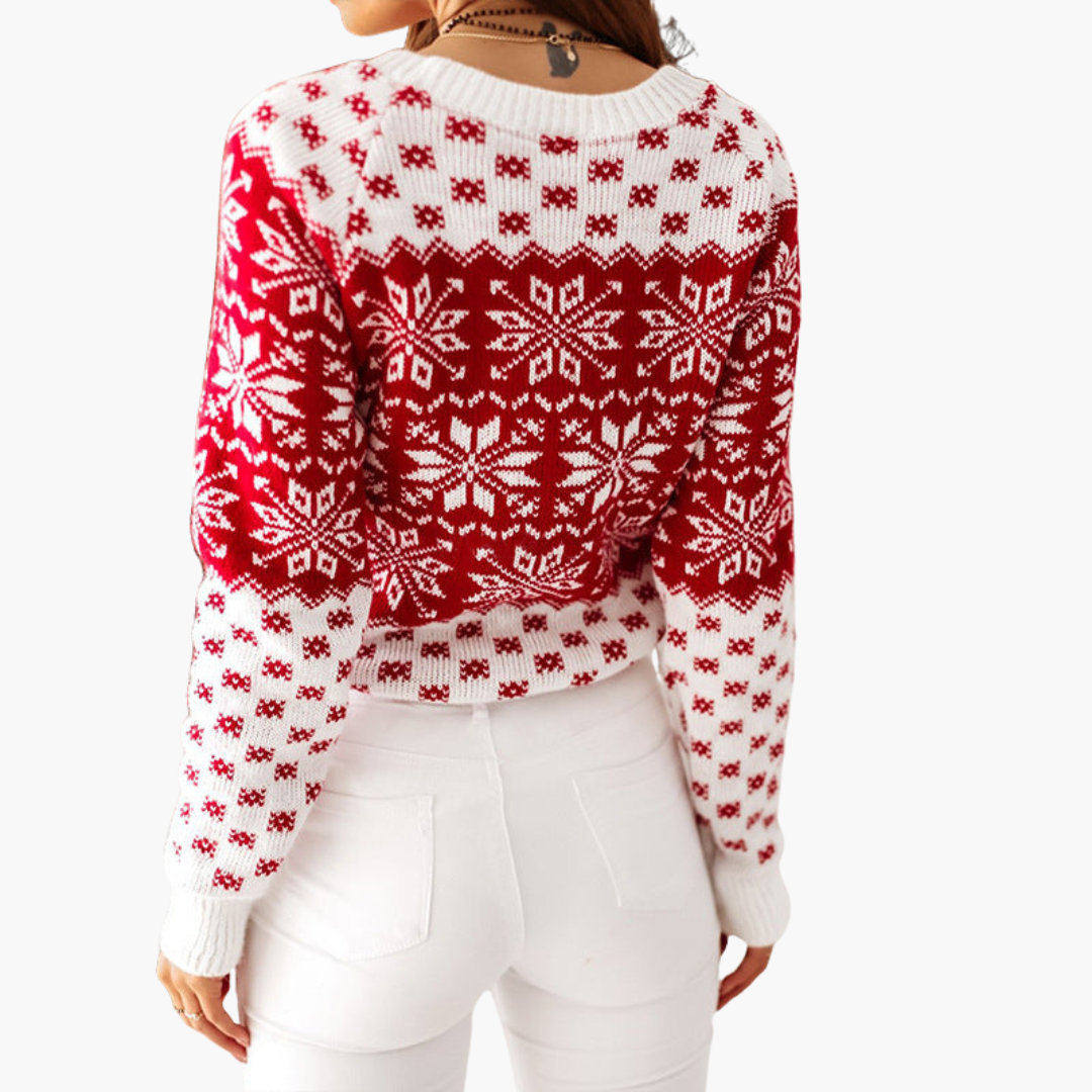BerlinGlamour | Dames kersttrui met sneeuwvlokmotief en geribbelde manchetten 2