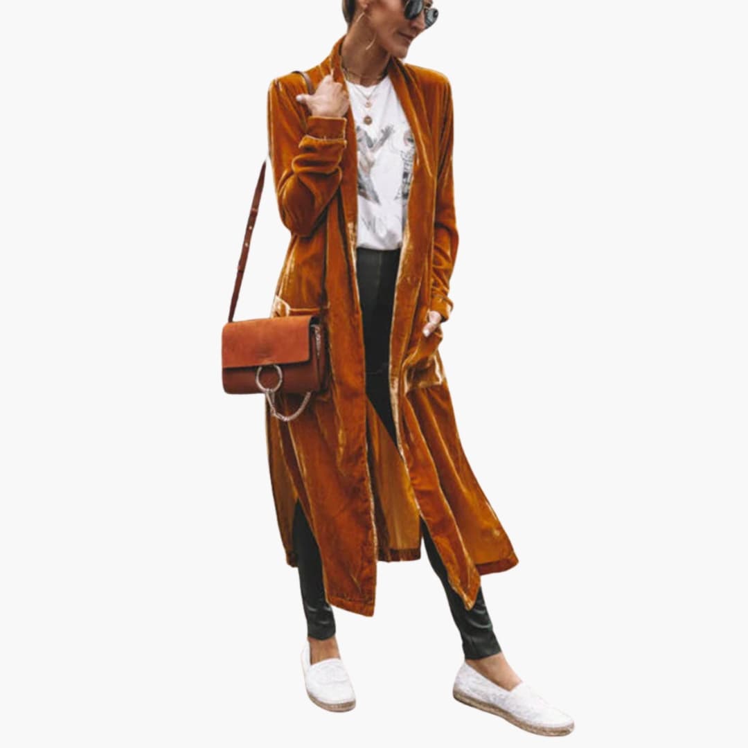 BerlinGlamour | Dames lang vest met open voorkant en rechte zoom 6