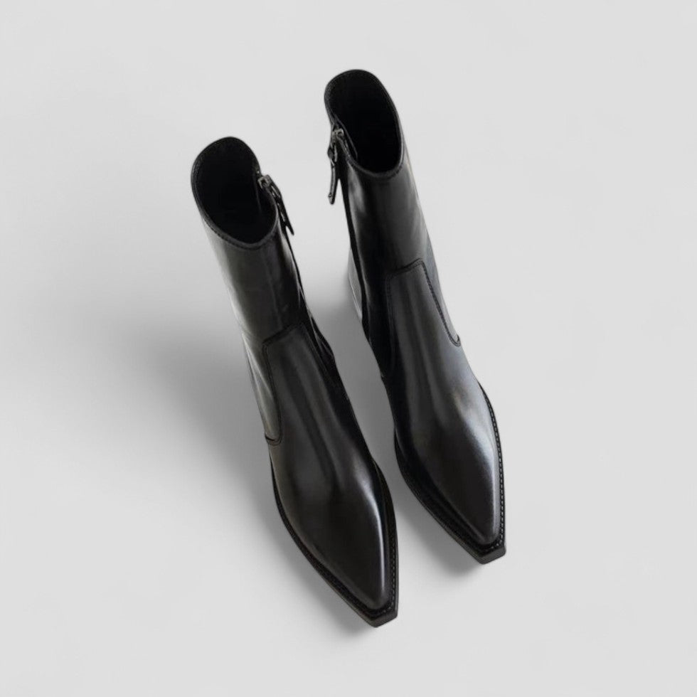 BerlinGlamour | Dames leren enkellaarsjes met blokhak, comfortabel 2