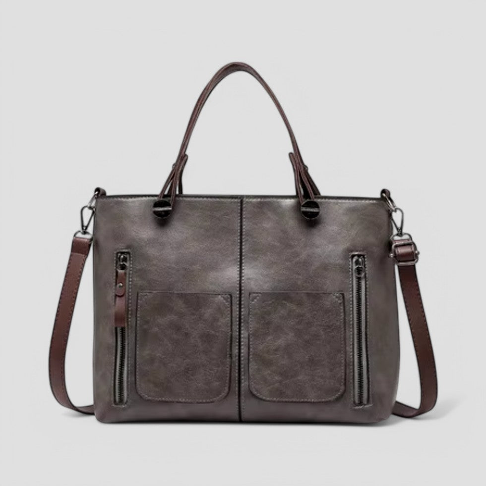 BerlinGlamour | Dames leren handtas met meerdere vakken, schoudertas in vintage-stijl 8