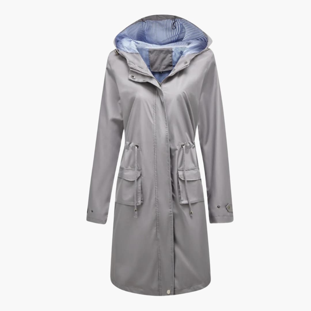 BerlinGlamour | Dames trenchcoat met capuchon en verstelbare taille 7
