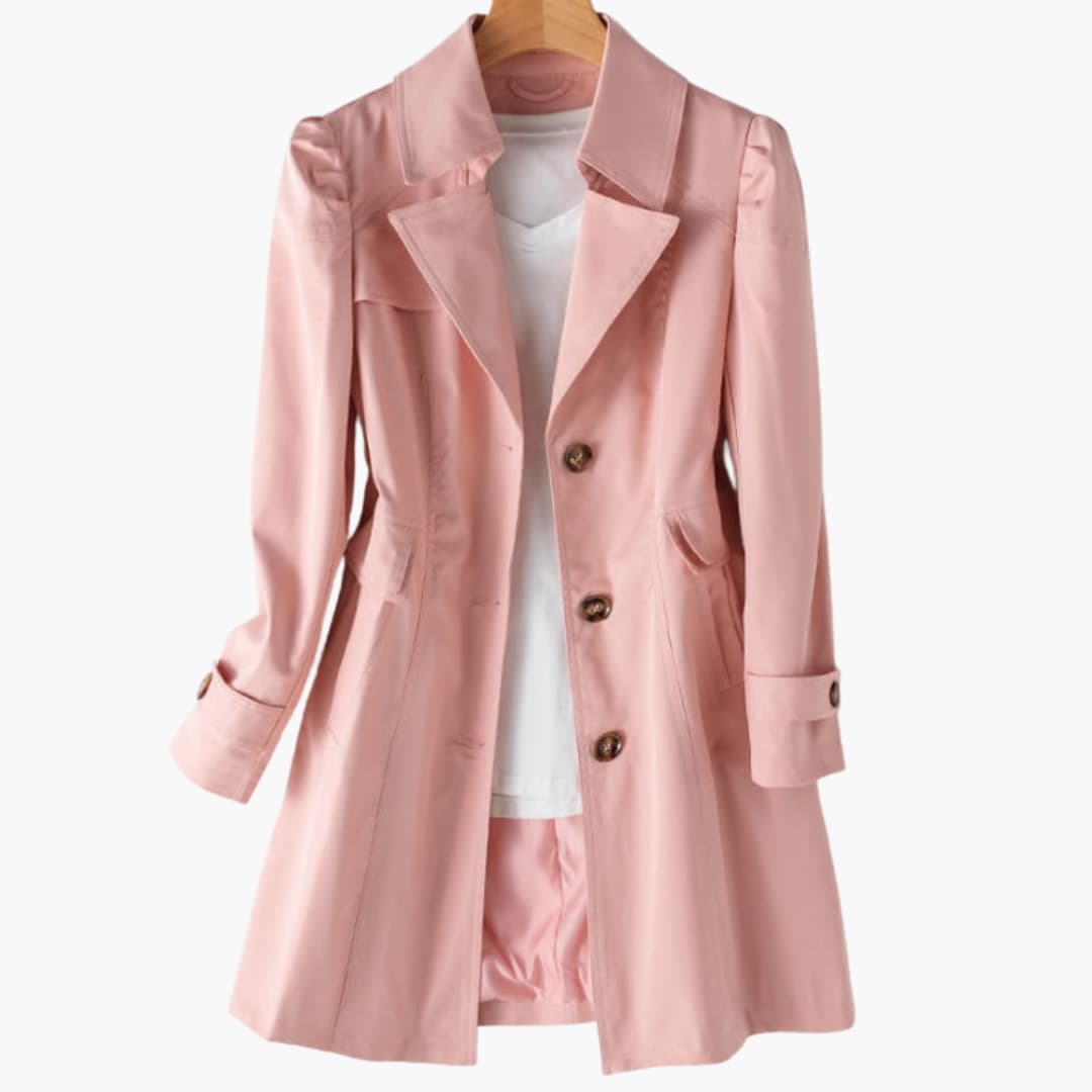 BerlinGlamour | Dames trenchcoat met inkeping en knoopsluiting 3