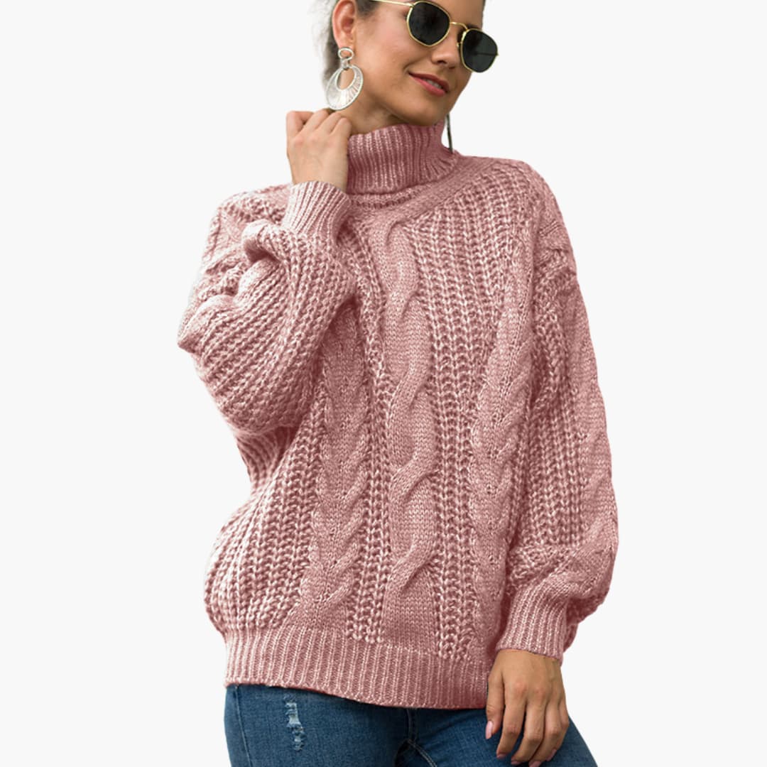 BerlinGlamour | Gebreide damestrui met rolkraag en kabelpatroon 5