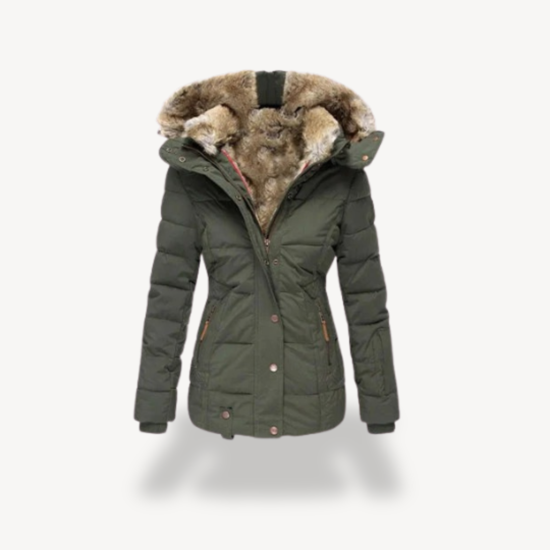 BerlinGlamour | Gewatteerde imitatiebont capuchonjas voor dames 3