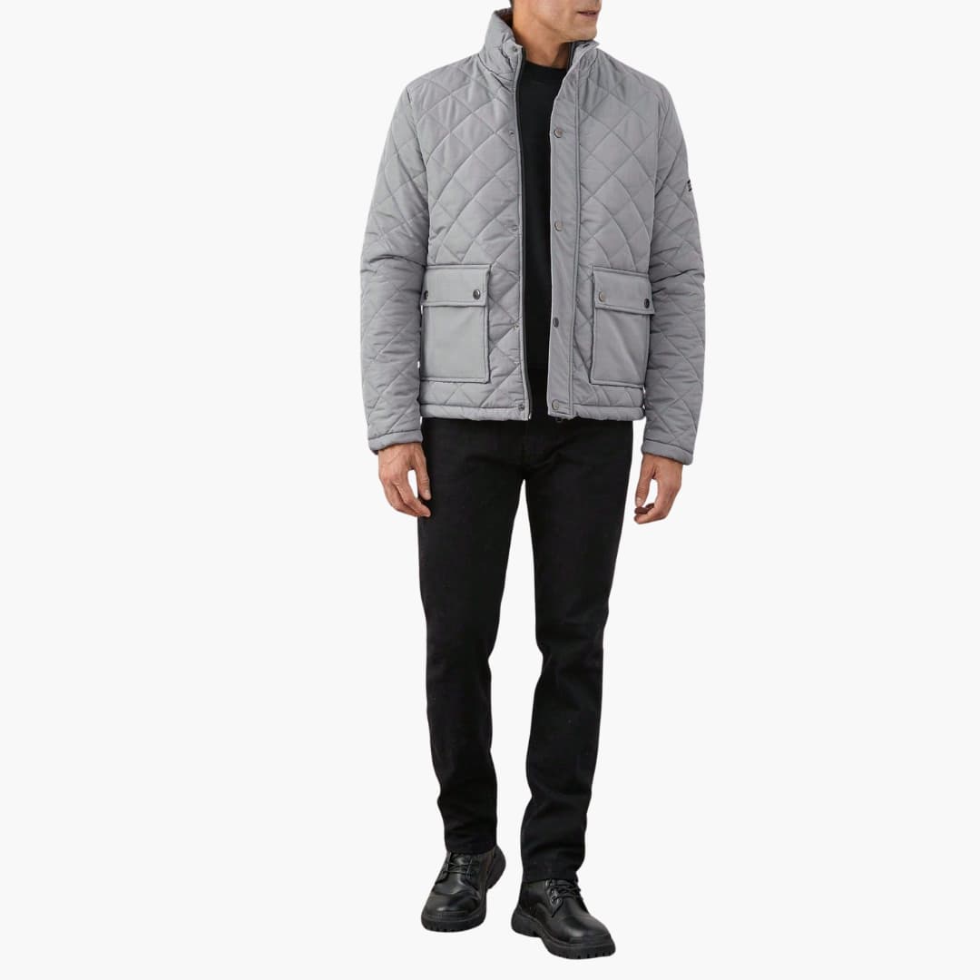 BerlinGlamour | Gewatteerde winterjas voor heren met hoge kraag en drukknoopsluiting 4