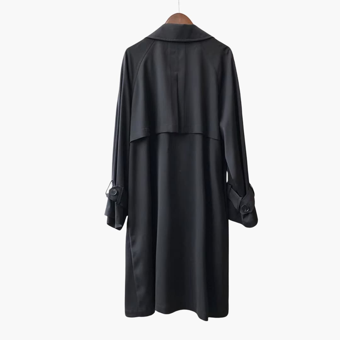 BerlinGlamour | Lange trenchcoat voor dames met reverskraag en knoopsluiting aan de voorkant 4