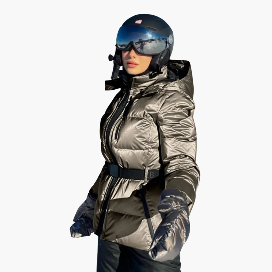 BerlinGlamour | Modieuze dames ski-jas met riem en capuchon 6