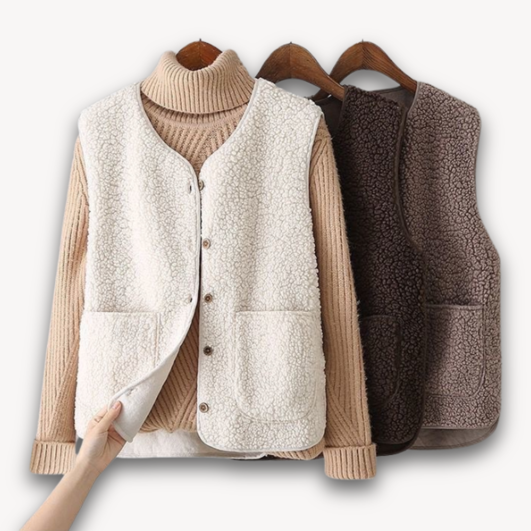 BerlinGlamour | Sherpa Fleece Vest voor Dames – Zacht, Mouwloos Pluche Jasje met Zakken – Casual Winterkleding 6