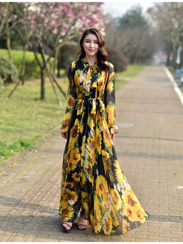GoldenAura Bloemen Gedrukte Maxi Jurk