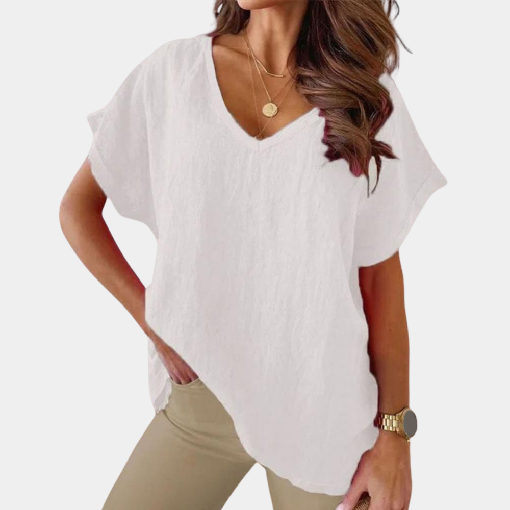 Linnen Blouse V-hals Losse Fit Zomerse Lichte Stof