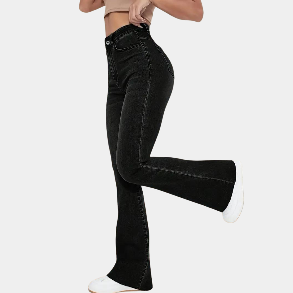 Dames Zwarte Flared Jeans Comfortabel Zwart
