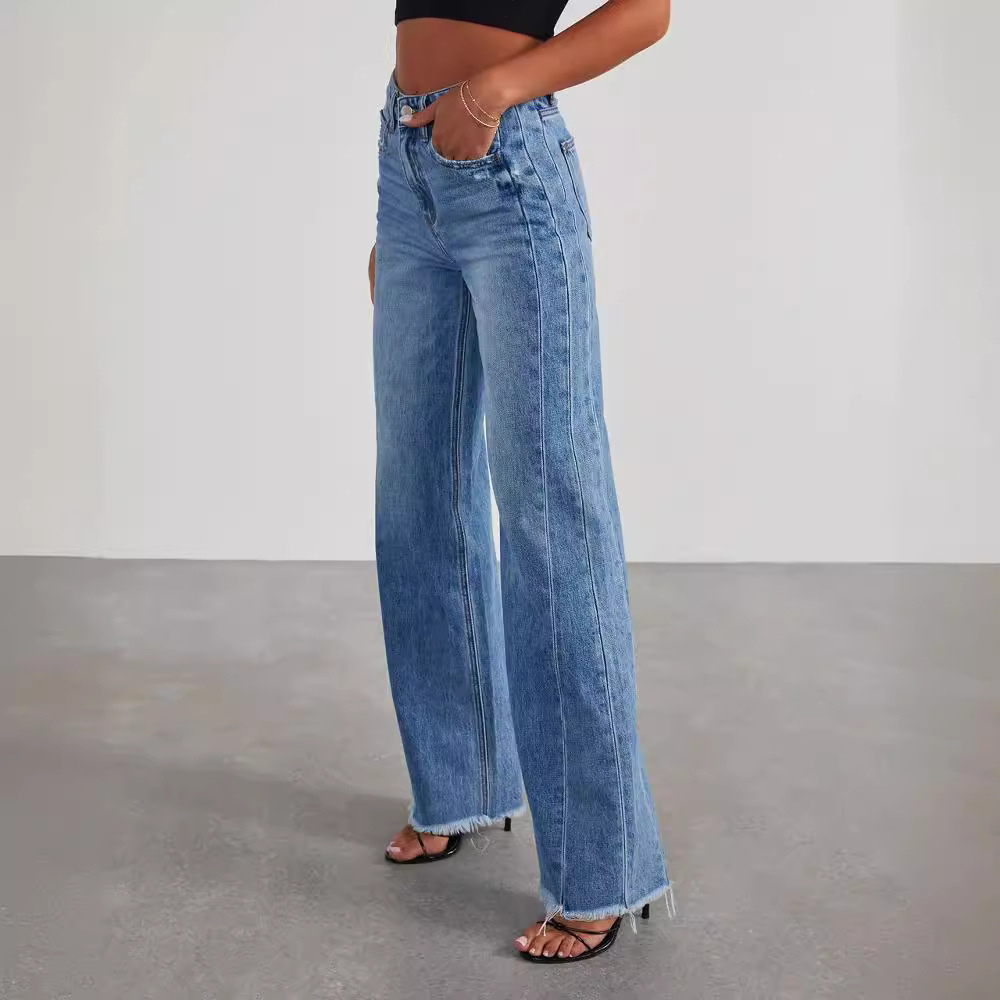Hoge Taille Jeans Comfortabele Wijde Denim Broek