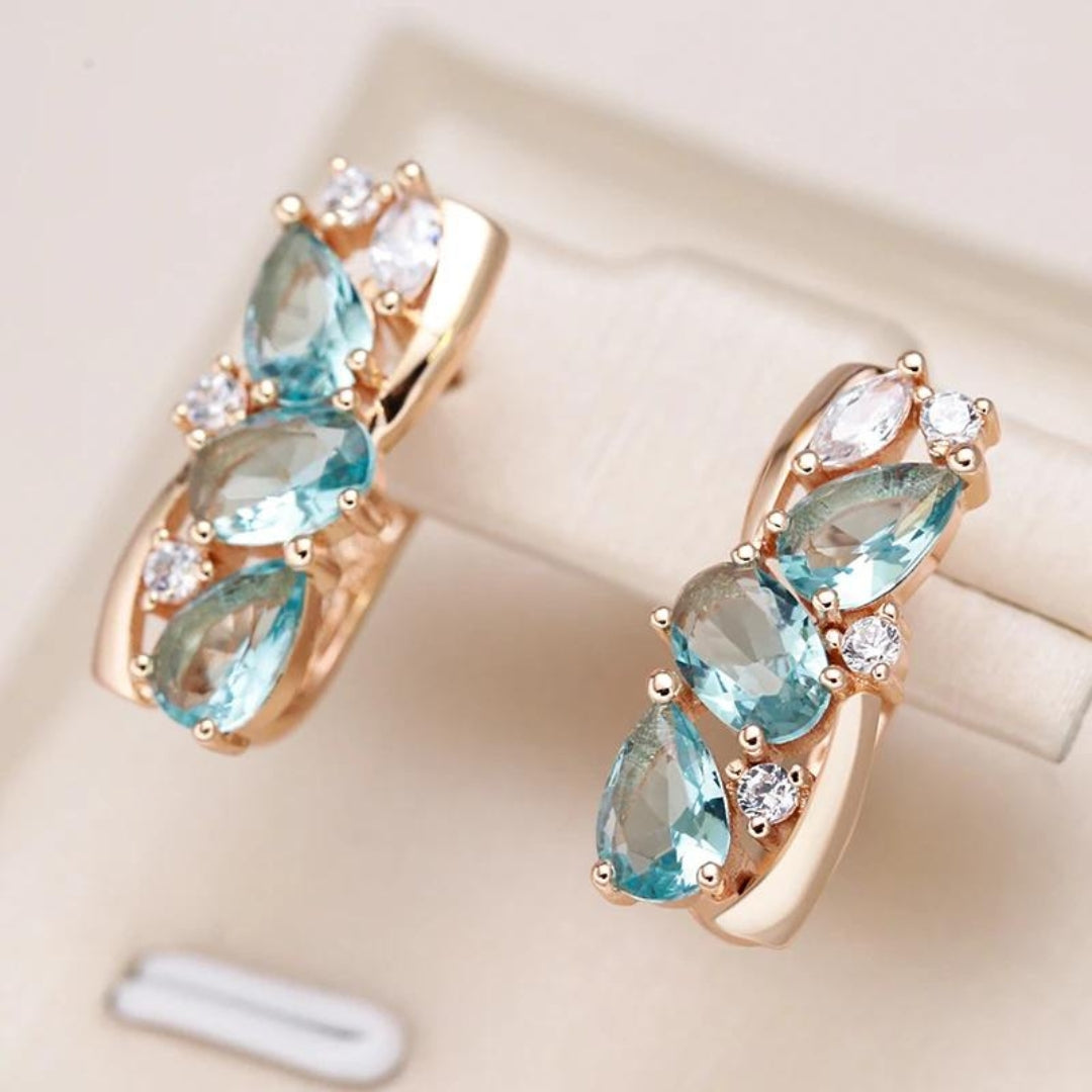 Gouden Oorbellen Blauwe Zirkonia Edelsteen - Mode Vibes