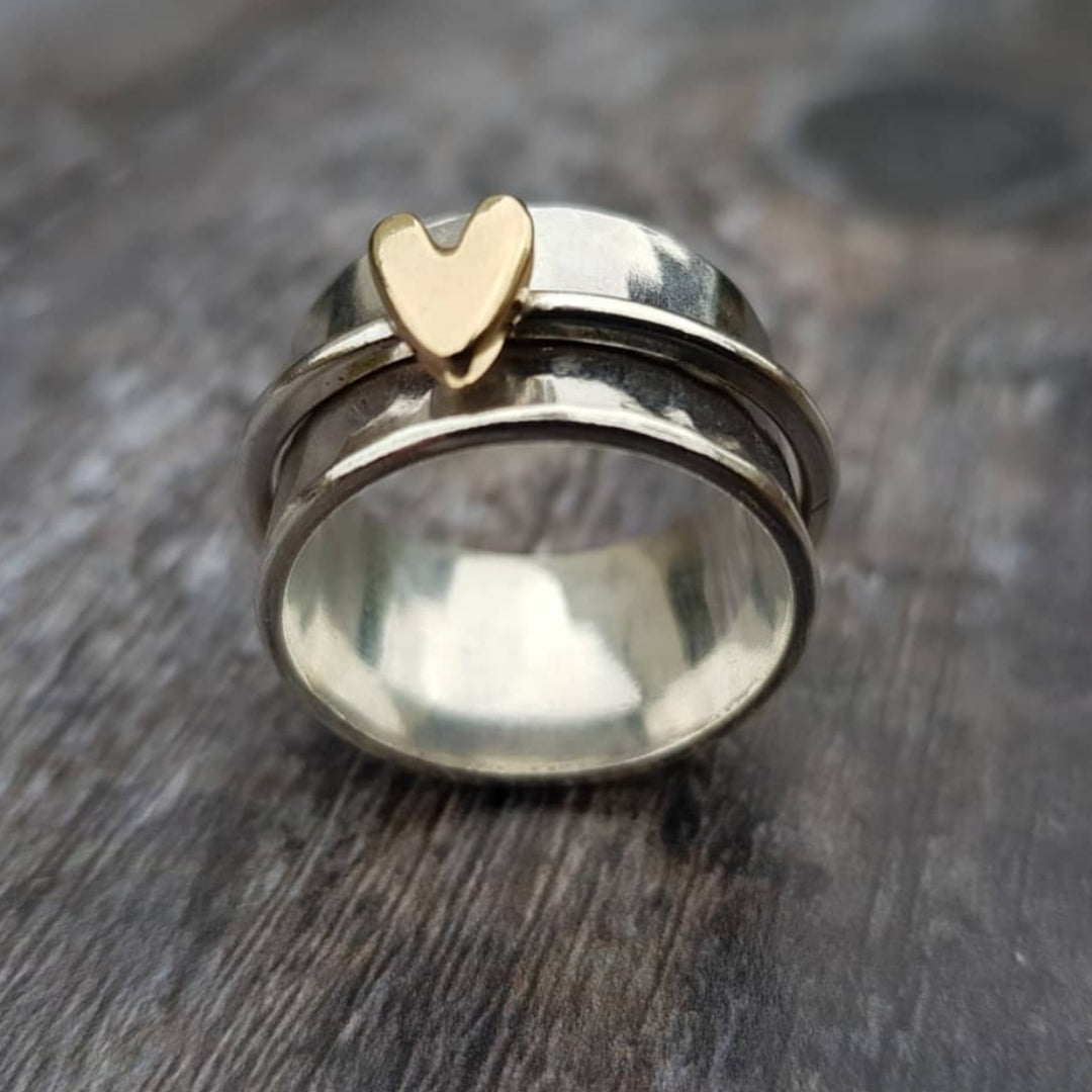 Zilveren Ring met Gouden Hart Vintage Stijl - Mode Vibes