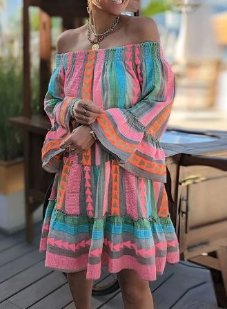 Vrouwelijke Boho Jurk met Uitlopende Mouwen Zomermodel - Mode Vibes