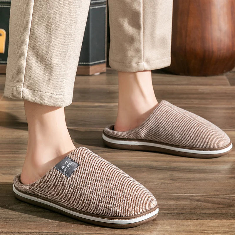 Cristiano | Antislip winterpantoffels in zachte gestreepte stof