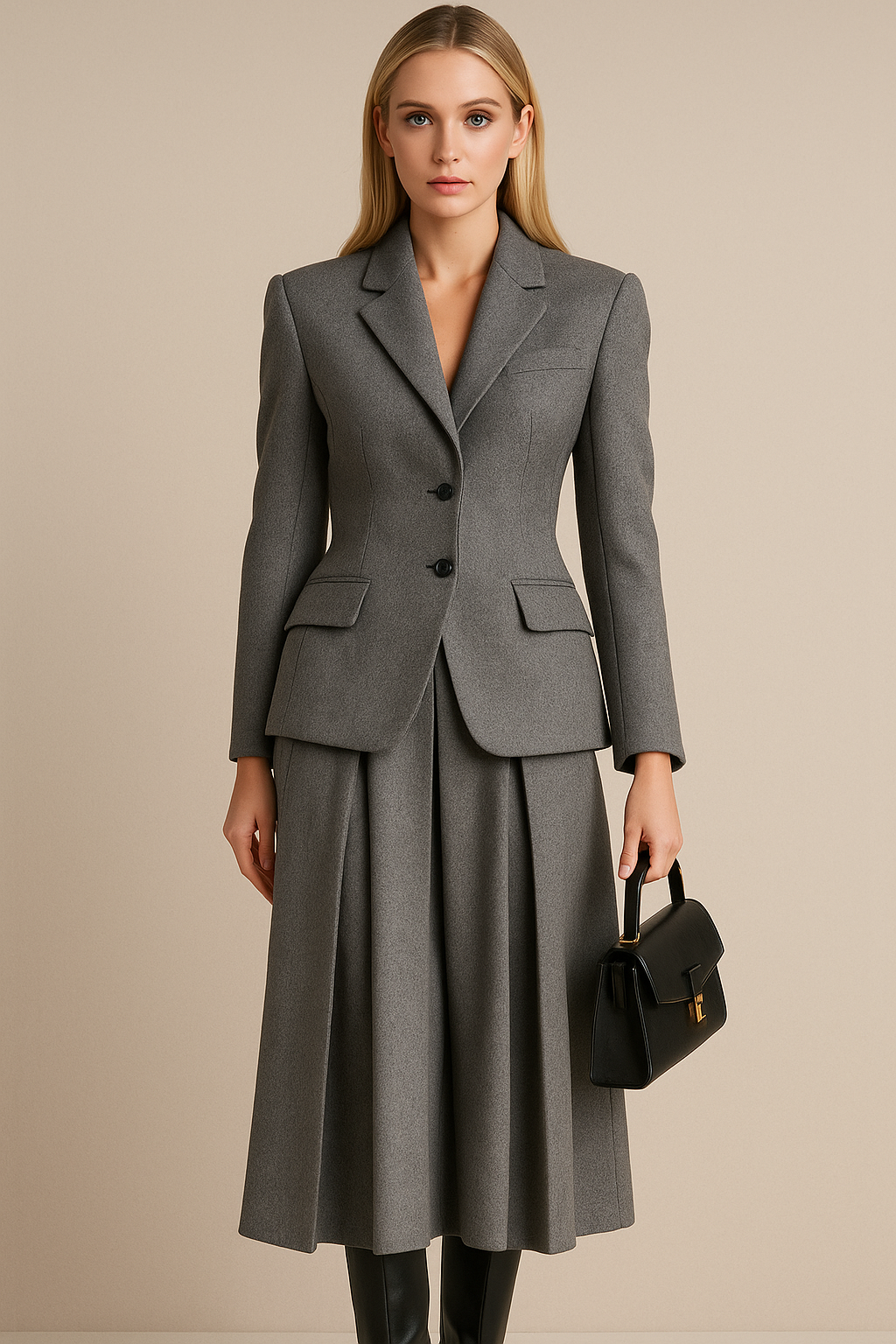 Dames Blazer Set met Rok Geplooide Jurk Elegant