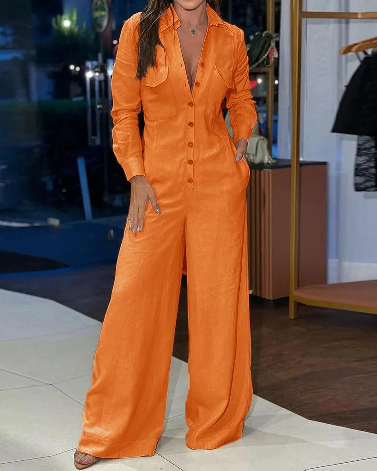 Dames Jumpsuit met lange mouwen en wijde pijpen - Amy