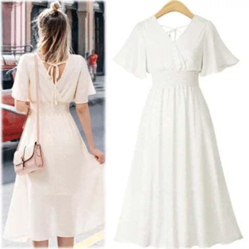 Zomerse Pracht V-hals Chiffon Jurk