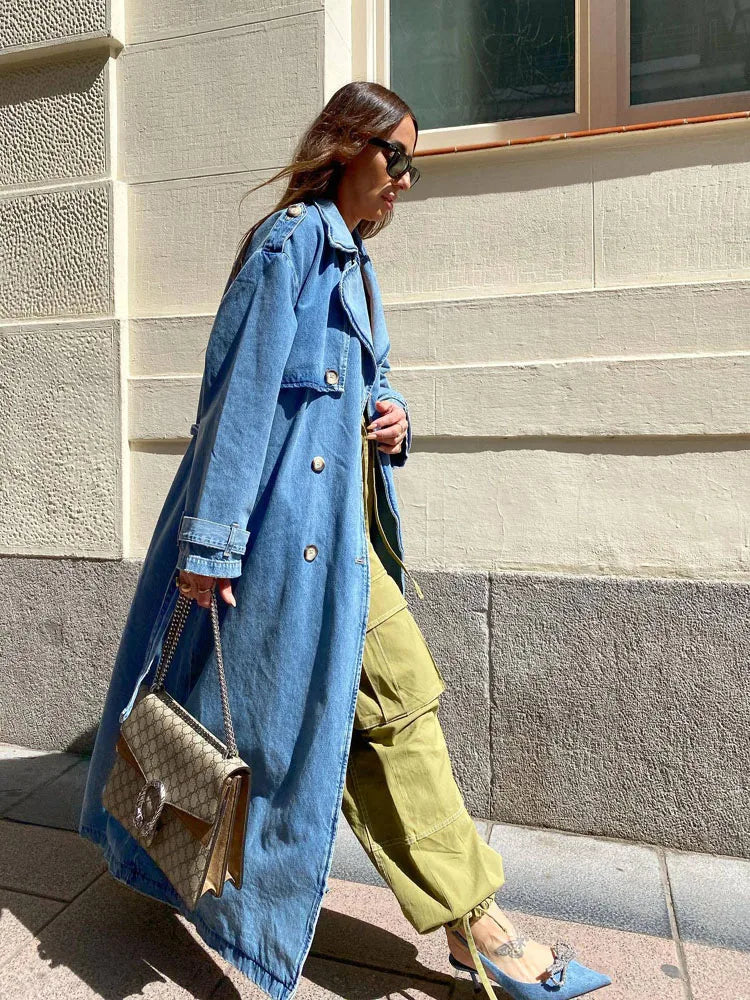 Blauwe Jeans Trenchcoat voor Dames