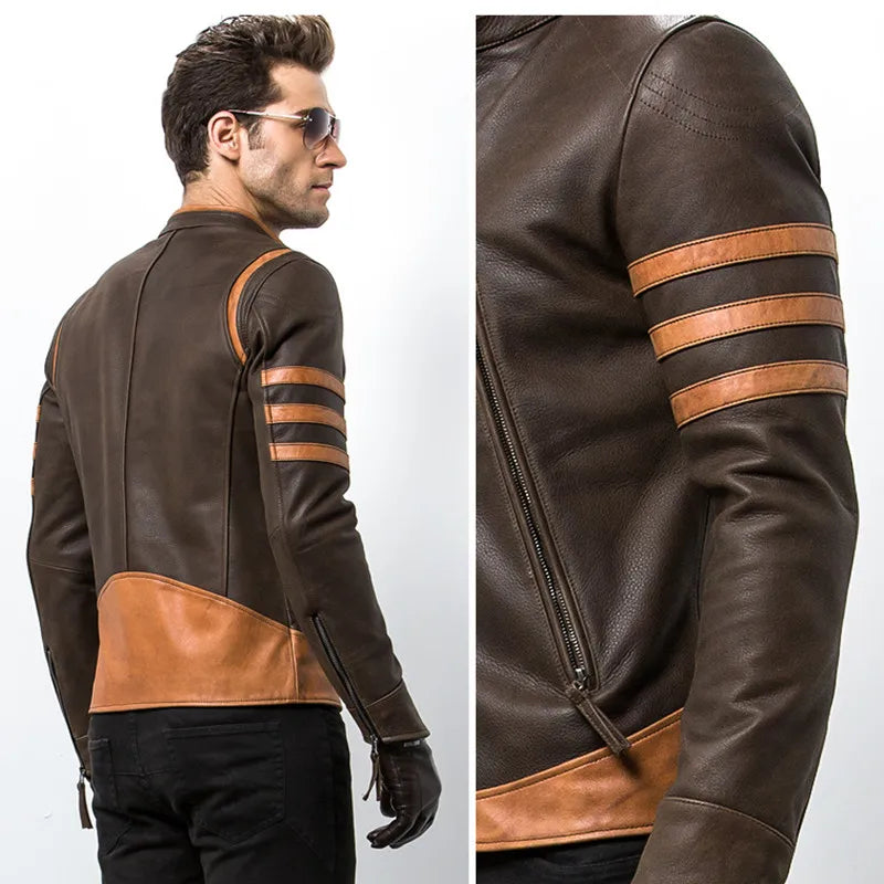 Heren Leren Jack Vintage Retro Look met Strepen
