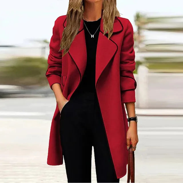 Damesjas Lange Elegante Coat Donkergrijs