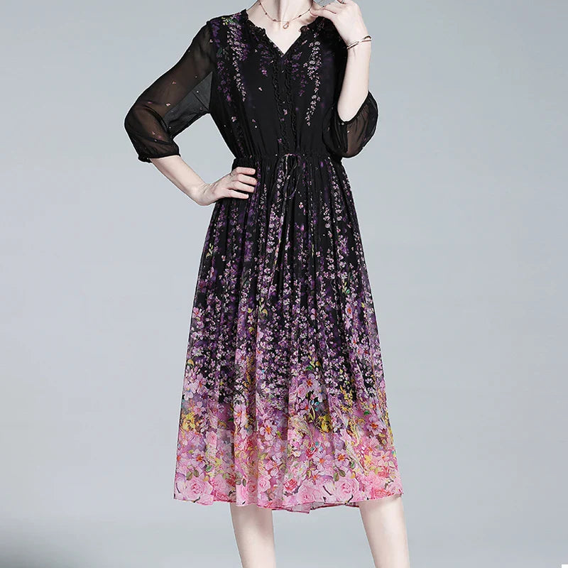 Dromerige Bloemenprint Chiffon Jurk van Aurorastijl