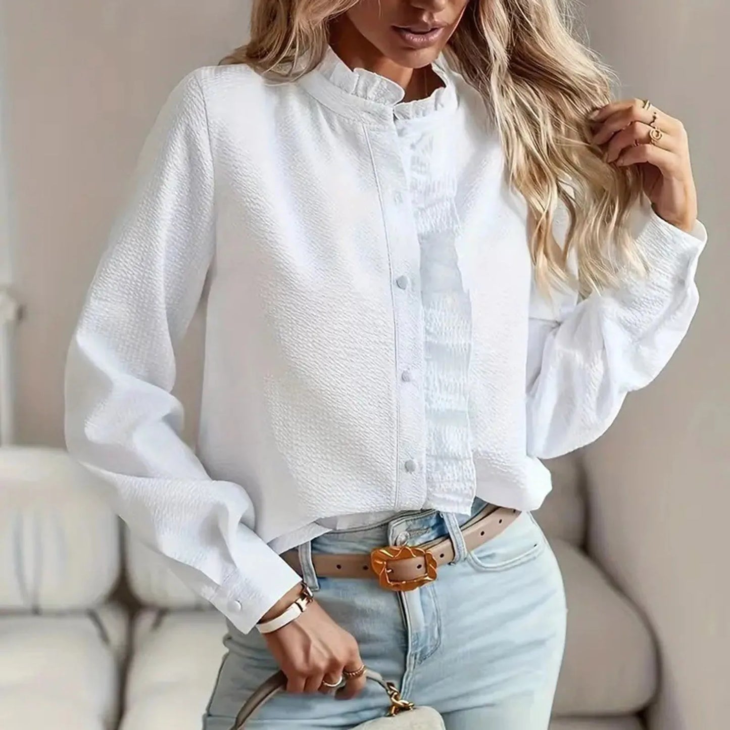 Marjorelle Elegante Kantoorblouse met Ruches