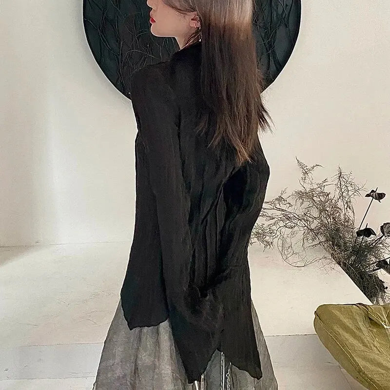 Mystique Mode Dames Zwarte Blouse met Onregelmatige Snit