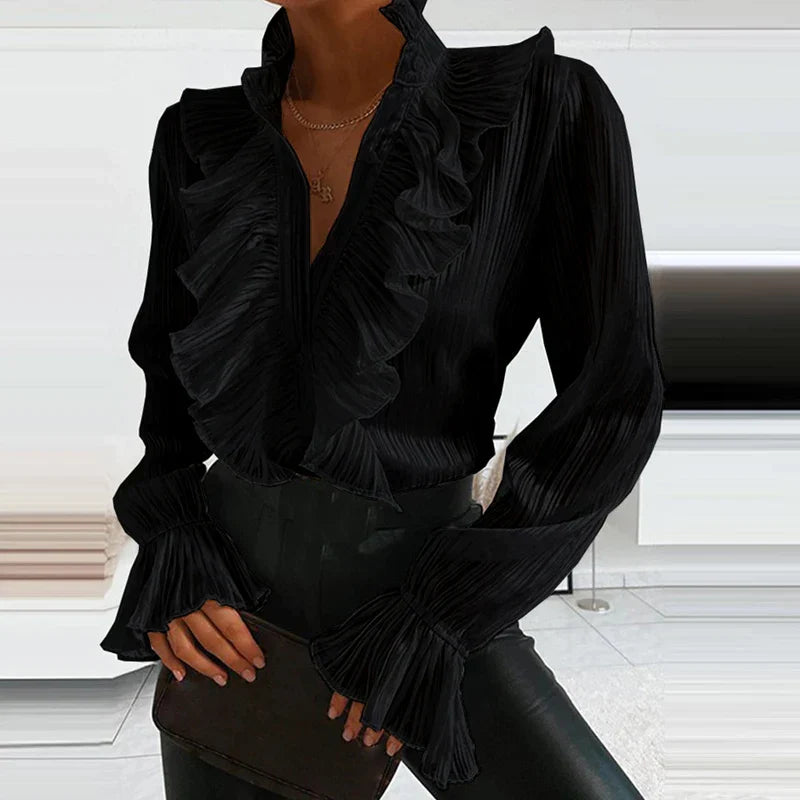 Vrouwelijke Blouse Lange Mouwen Geruffeld