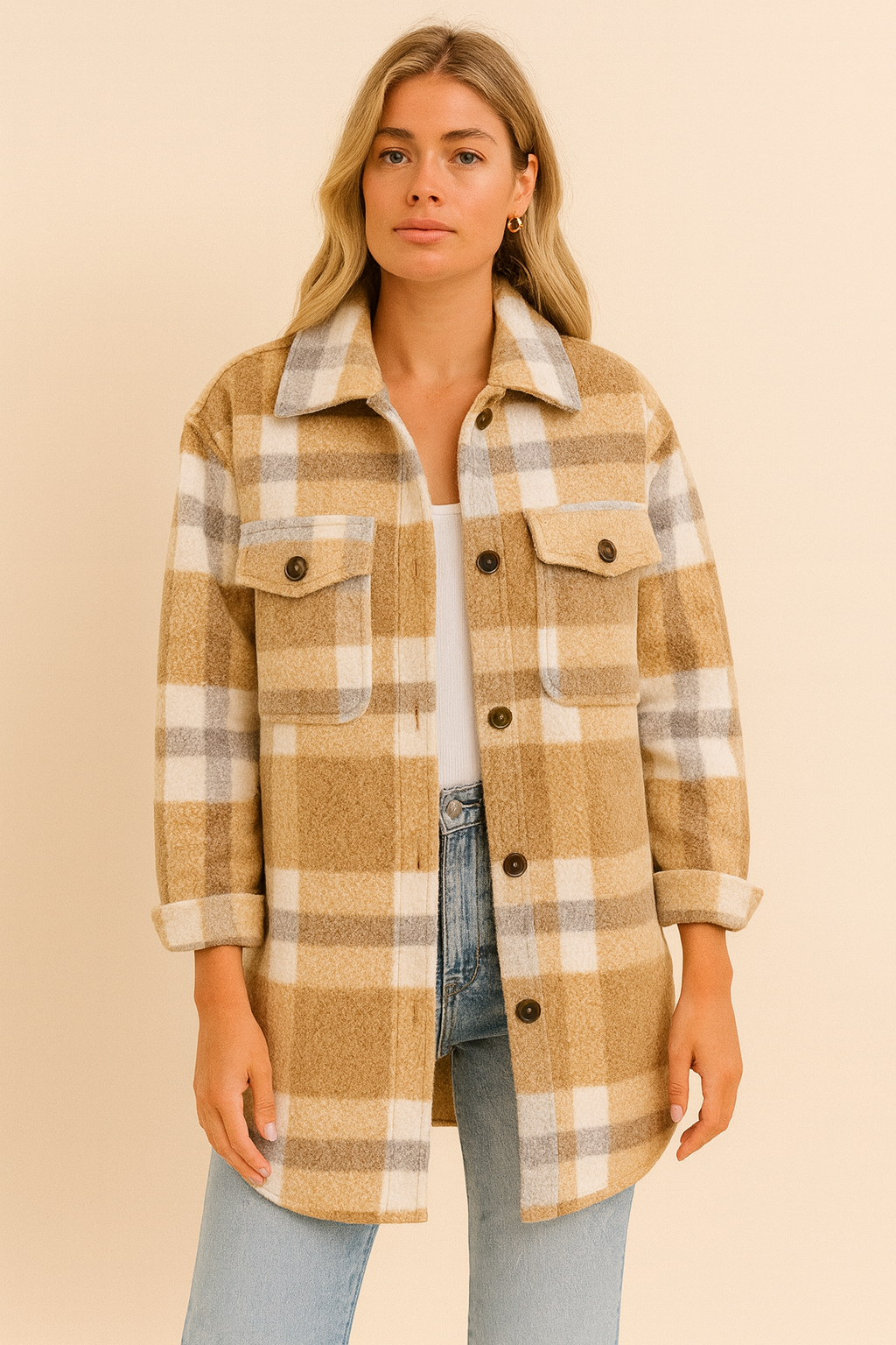 Dames Overshirt Geruit met Zakken