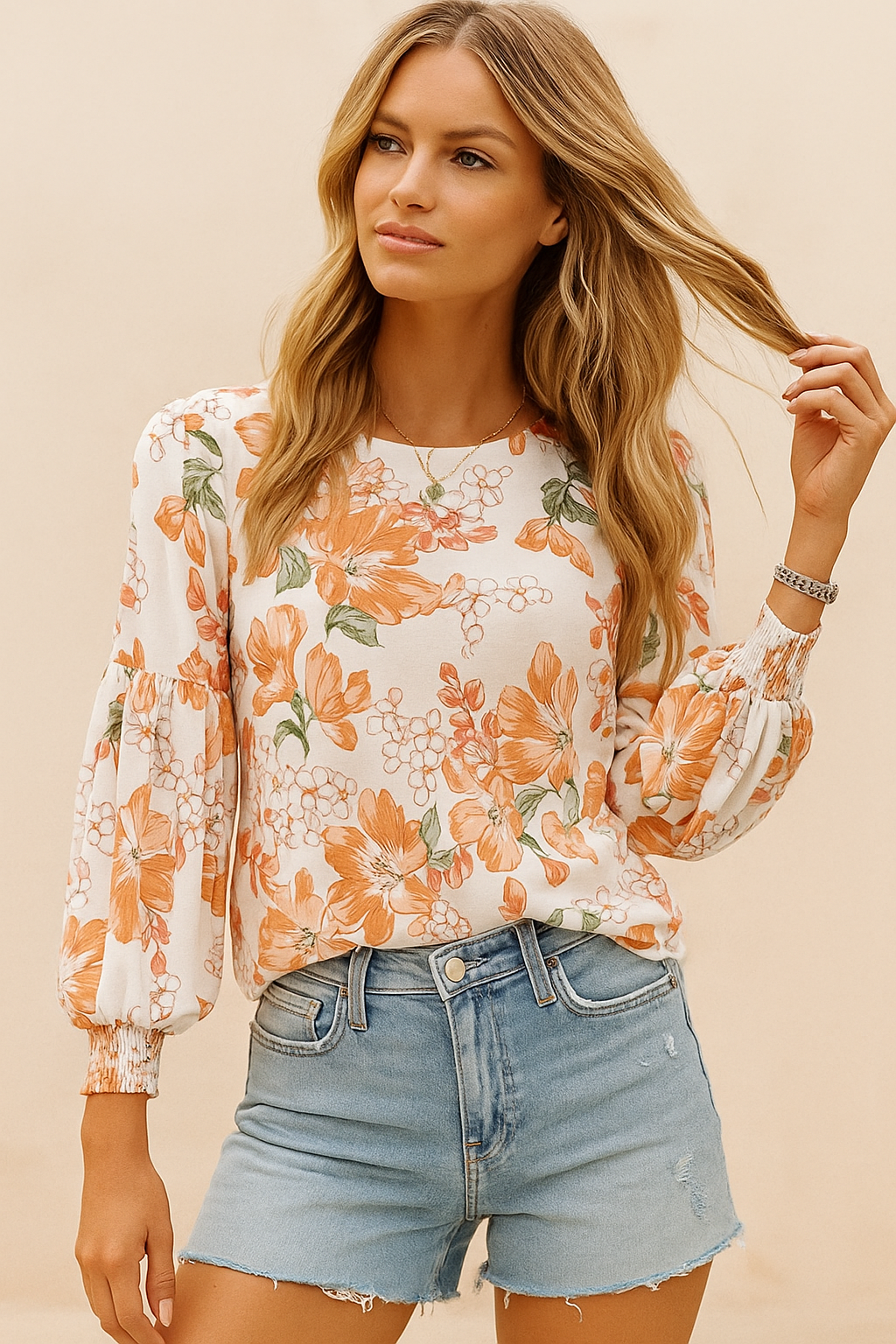 Dames Bloemen Top met Pofmouwen Stijlvol Modieus