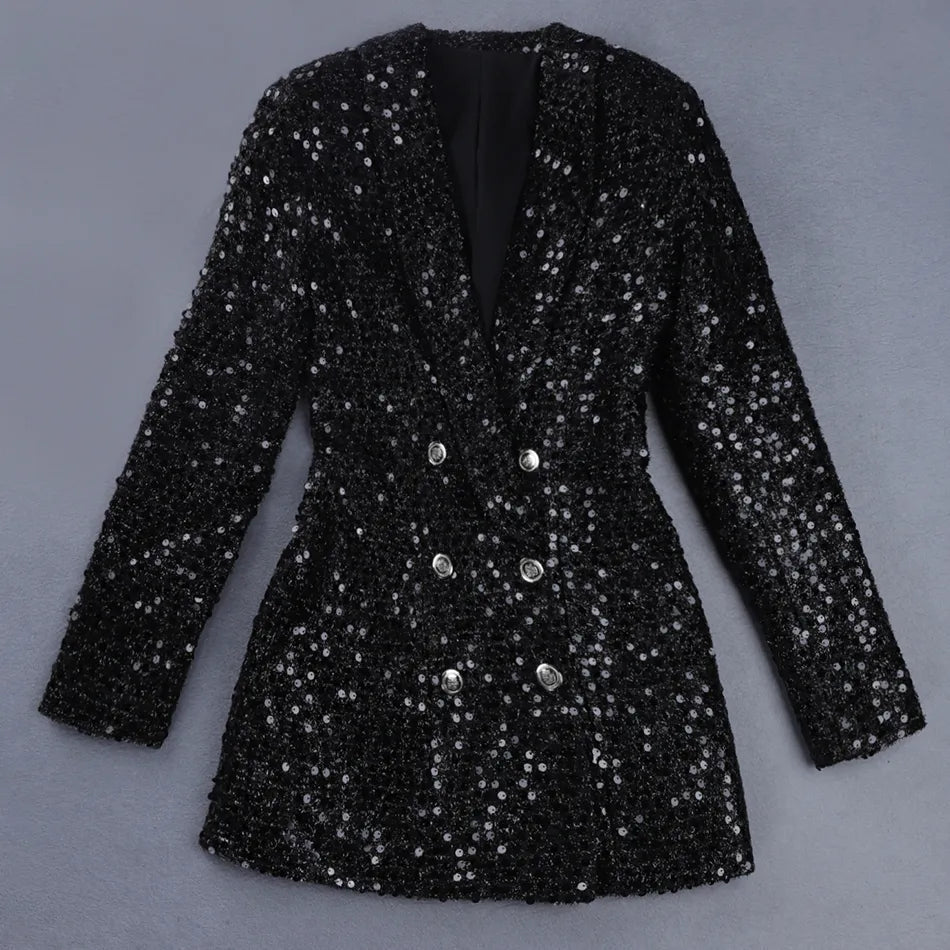 Glitter Jumpsuit Blazer met Knopen Gouden Detail