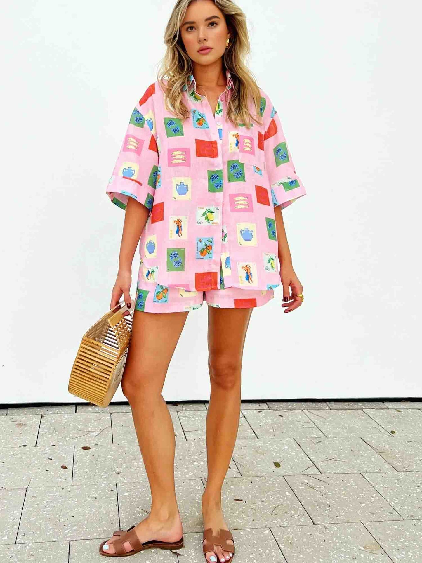 Zomerse Blouse en Shorts Set Kleurrijk Vrouwen Combinatie