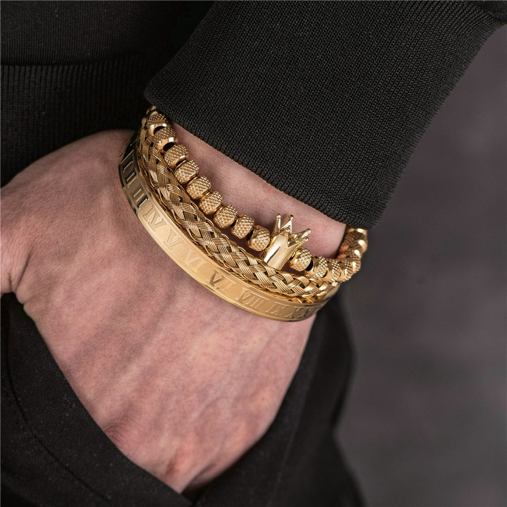 Luxe Armbandenset voor Heren – Zilver Kleur Groot Model