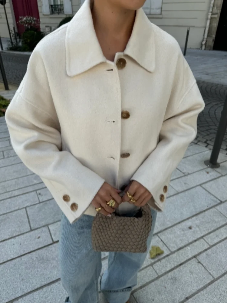 Dames Winterjas Wolmix Oversized Knoopsluiting