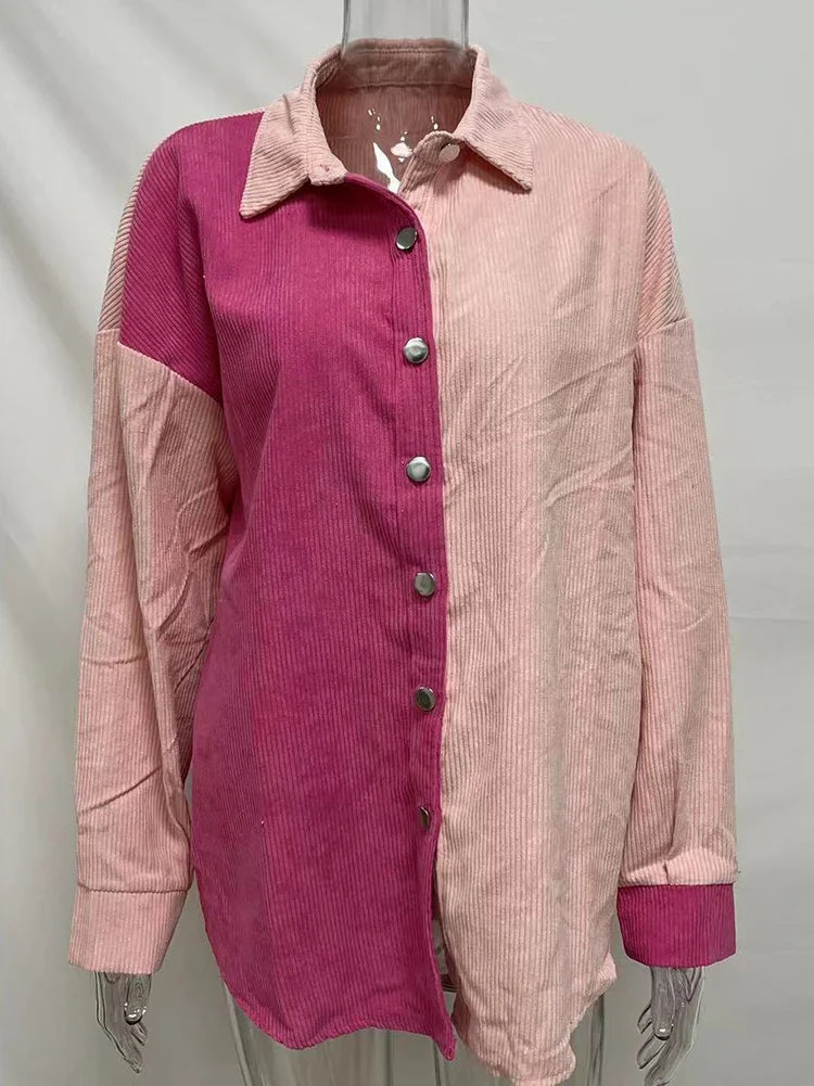 Herfst Corduroy Blouse met Contrastkleuren