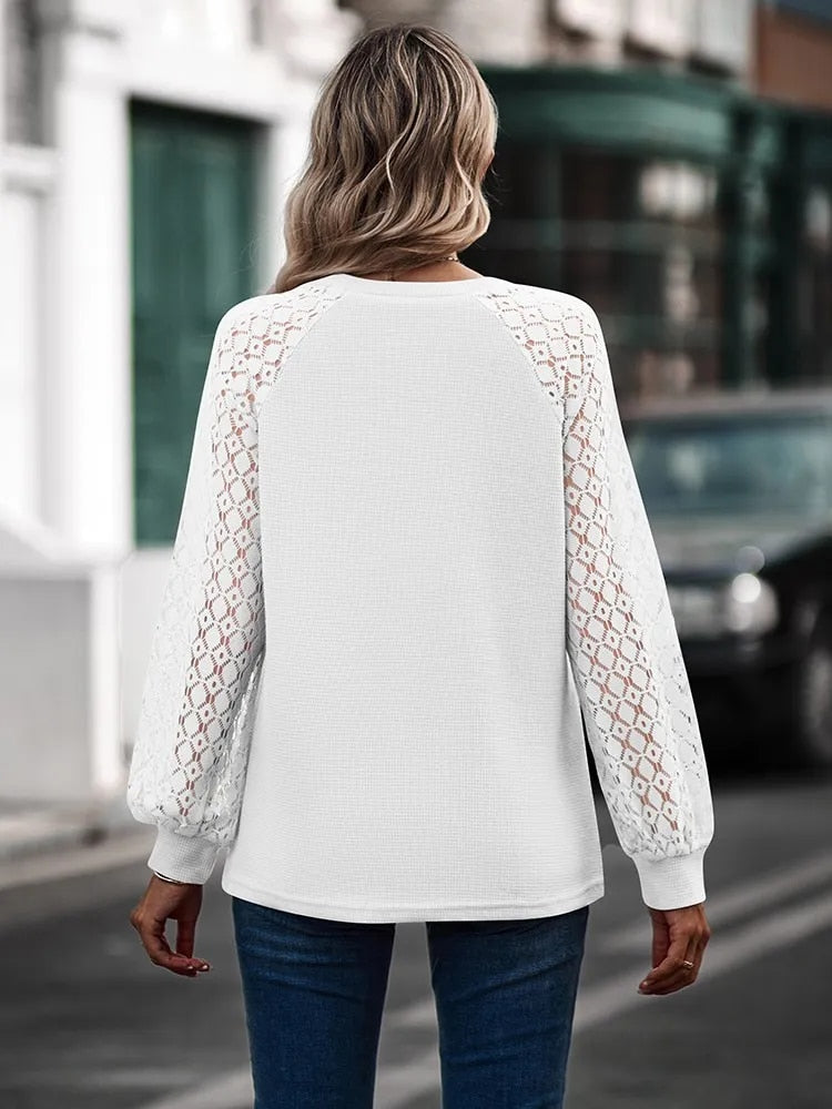 Vrouwen Trui Blouse Elegante Kanten Detail