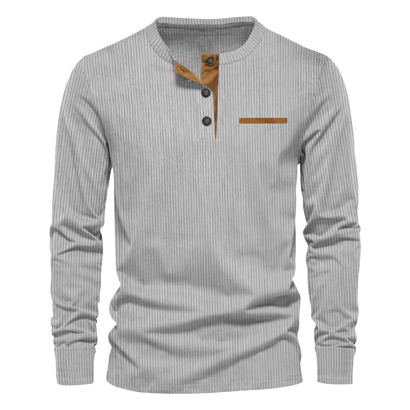 Heren Henley Shirt Langarm Geribde Katoen Kwaliteit