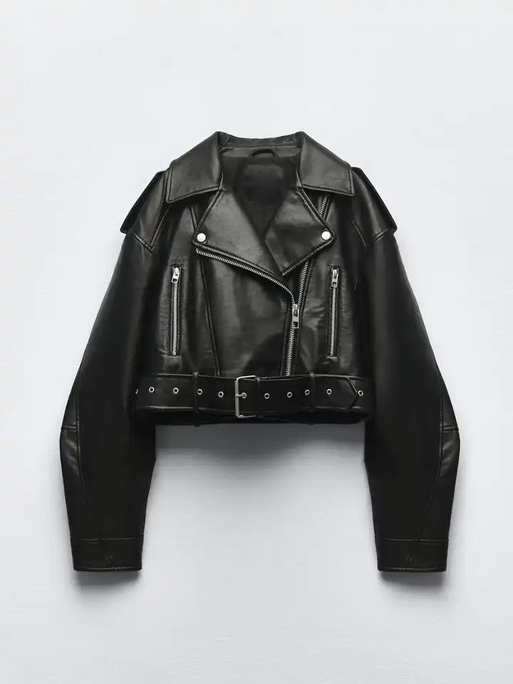 Leren Jacket Dame zwart klassiek design