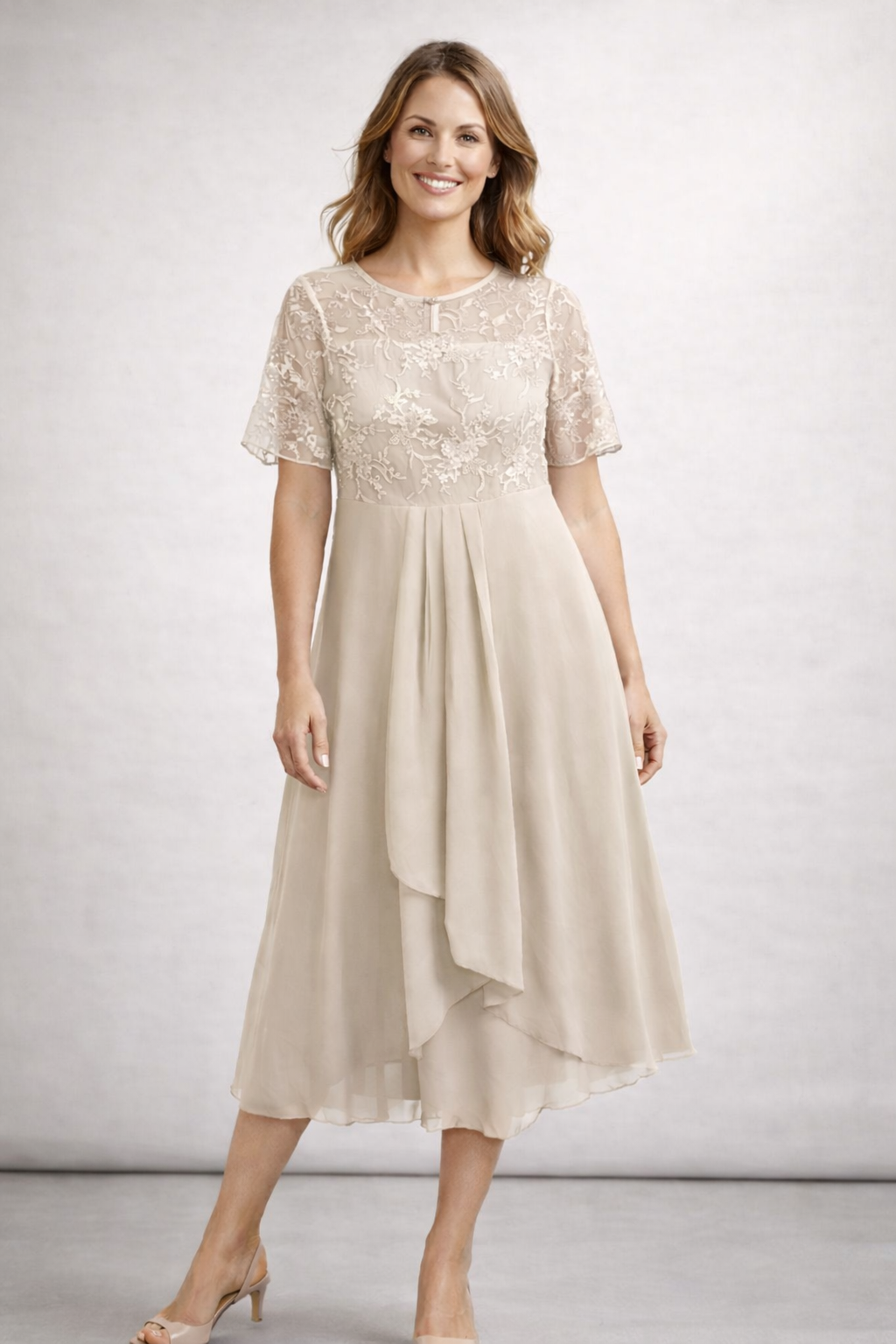 Isabella | Elegante Abito Cerimonia Donna Midi in Pizzo Floreale 9