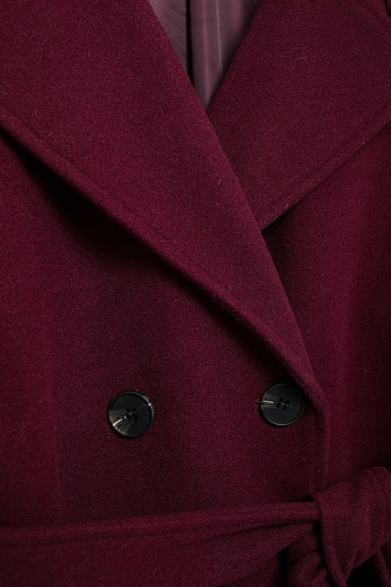 Isla Dames Winterjas | Burgundy, Lange en Elegante Polyester-Wolmix 5